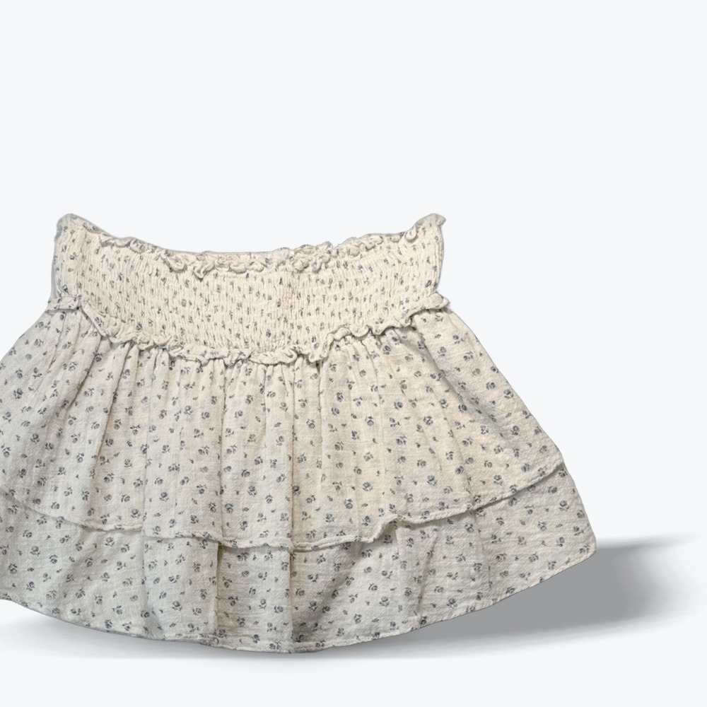 Olivaceous Tiered Mini Skort Blue Smocked Ruffle Floral Cream Womens Medium